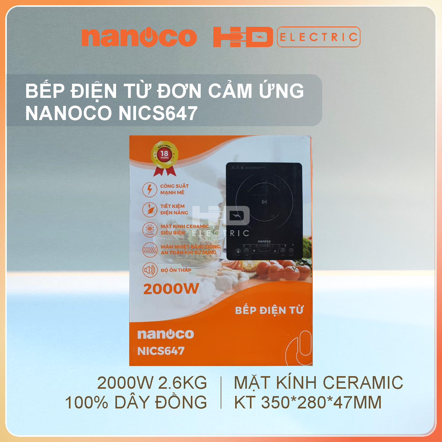 Bếp điện từ đơn Nanoco NICS648 2000W - Mặt kính Ceramic bóng